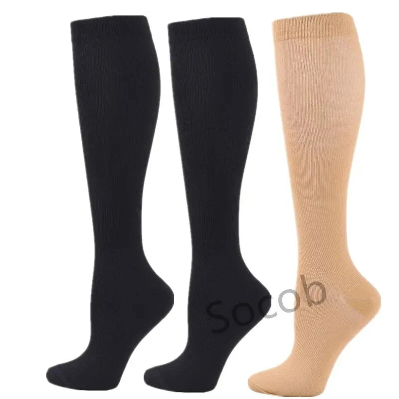 3/7 Pairs Compression Socks Medical Varicose Veins Swollen Calves Solid Color Sports Socks Elastic Outdoor Marathon Cycling Golf