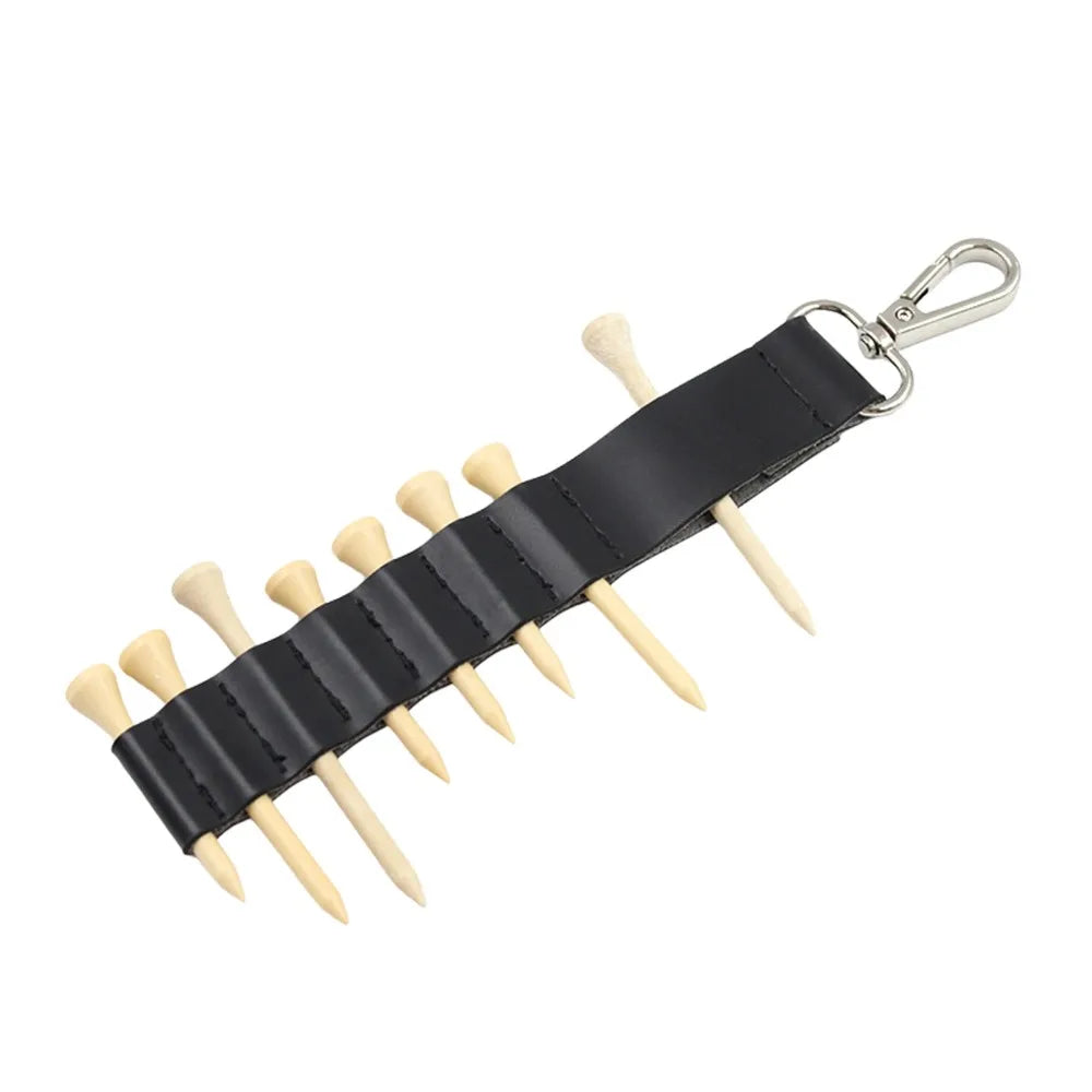 Black Golf Tee Holder 7 Tee Holes Keychain Golf Tee Putter Golf Accessory PU Leather Tees Holder Easy To Hang Organizer