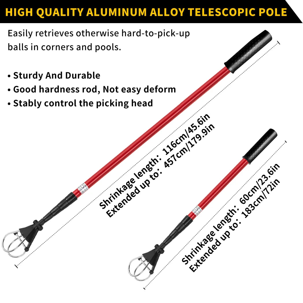6FT/15FT Golf Ball Retriever, Telescopic Aluminum Pole, Durable and Lightweight, Easy to Use, Ideal for Quick Ball Retrieval