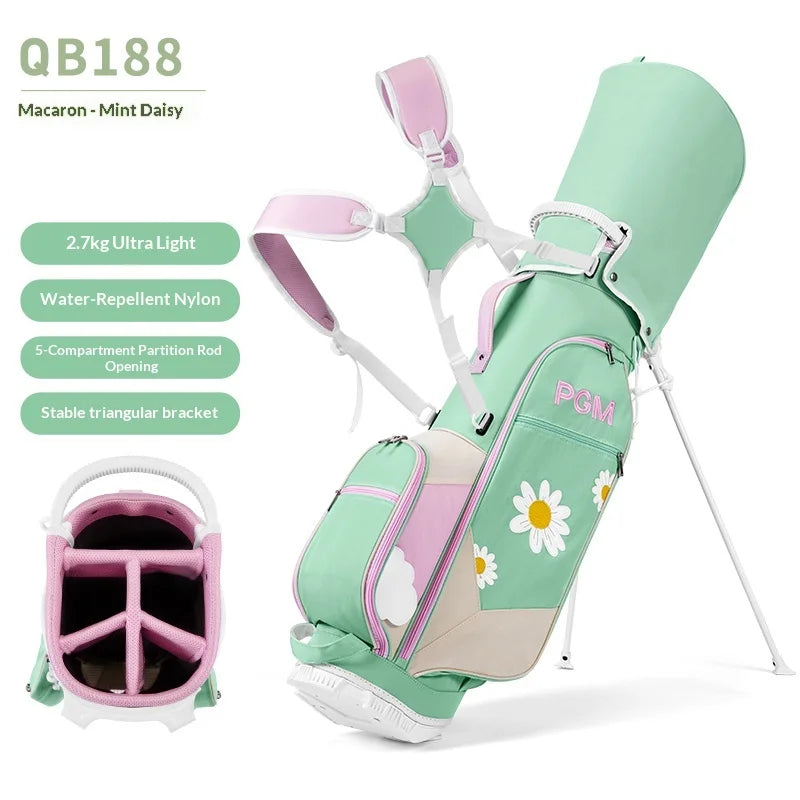 PGM Golf Bag Women's Stand Bag 5-Grid Insert Rod Hole Shoulder Strap Golf Bag Anti Splashing Water Ball Rod Bag QB188