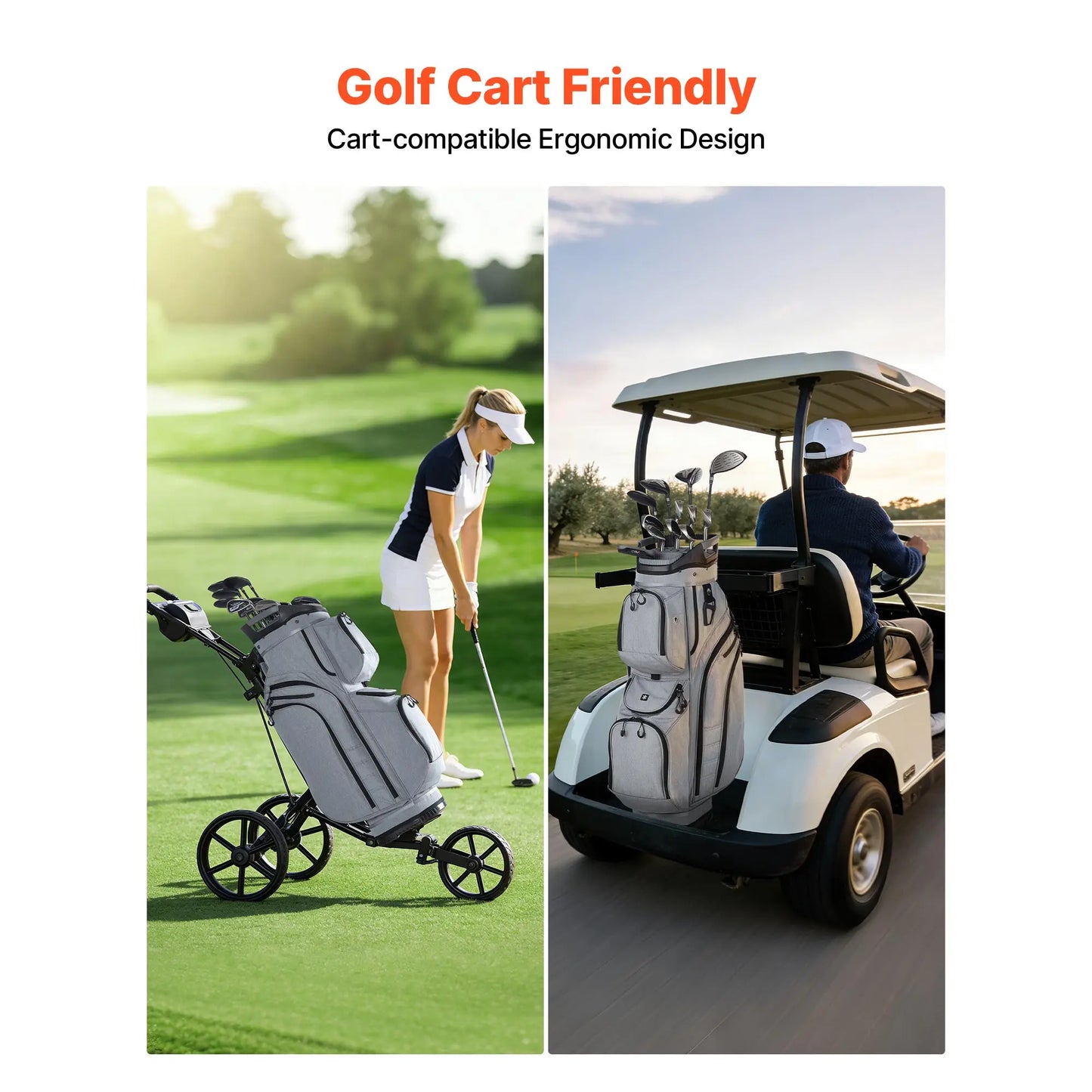SucceBuy Golf Cart Bag 15 Way Top Divider Organizer with Full-length Divider Rain Hood Silicone Head Protection for Men & Women