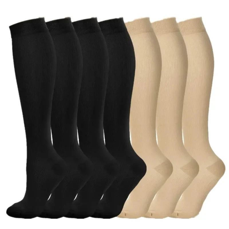 3/7 Pairs Compression Socks Medical Varicose Veins Swollen Calves Solid Color Sports Socks Elastic Outdoor Marathon Cycling Golf