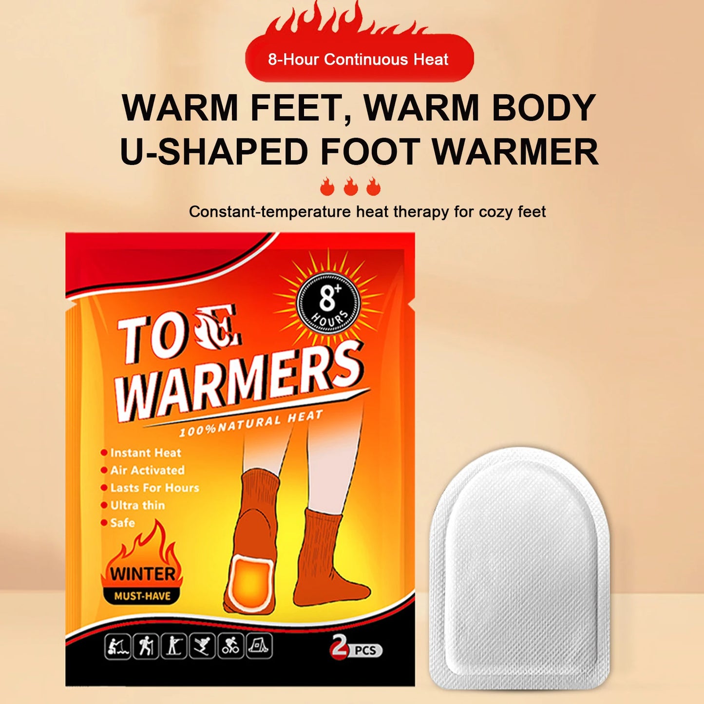 20 Pair Disposable Feet Warmers Up To 8 Hours of Heat Heat Pack Easily Apply with Adhesive for Outdoor Work Sports Activities