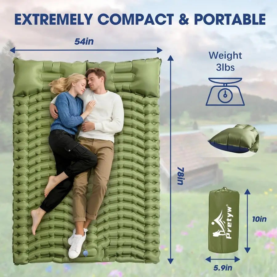 Sleeping Pad for Camping Ultralight Camping Mattress with Pillow, Builtin Foot Pump, Compact Inflatable 2Person Portable Mat for