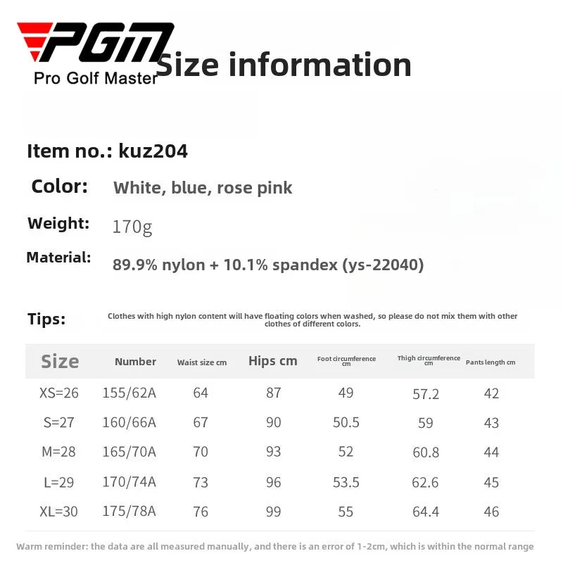 PGM Women's Golf Shorts Spring/Summer Wear for Woman KUZ204