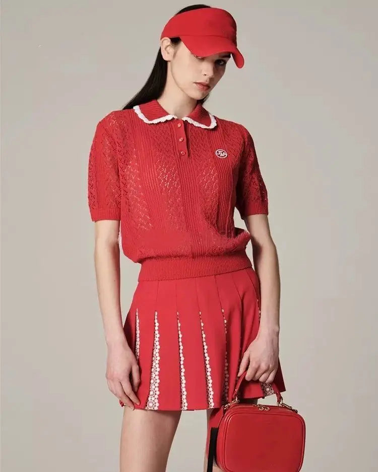 New Arrival: Women's Casual Golf Wear - Fashionable Color-Blocked Pleated Skirt for Outdoor Activities