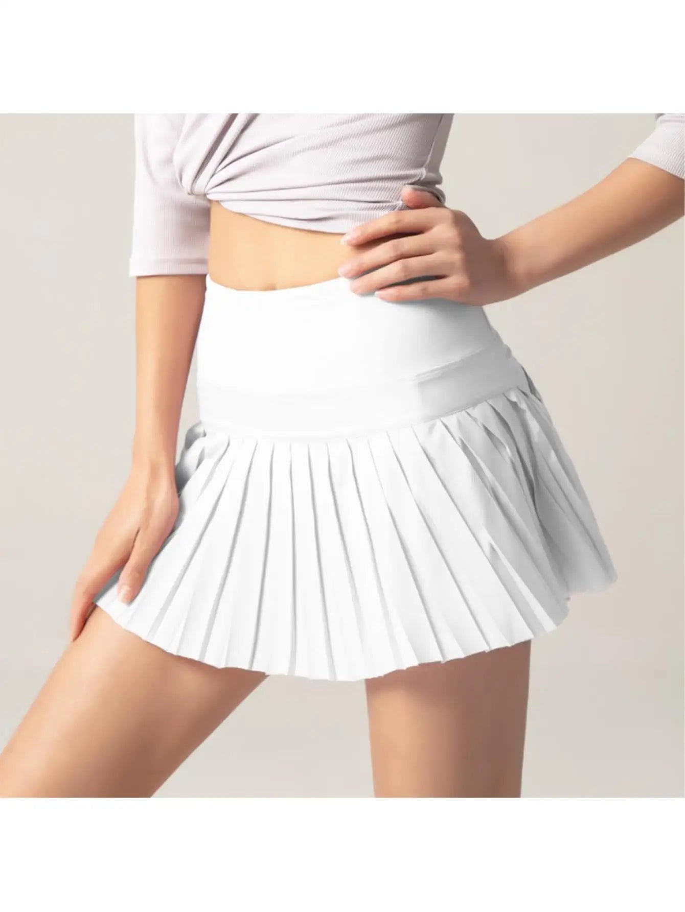 Women's 2-in-1 Tennis Skirt with Pockets, High Waisted Running Golf Skort, Breathable Pleated Fitness Shorts for Summer Sports