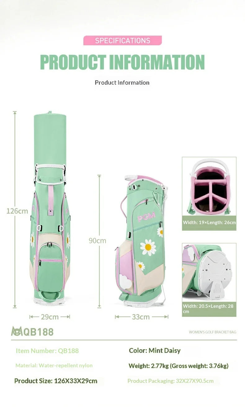 PGM Golf Bag Women's Stand Bag 5-Grid Insert Rod Hole Shoulder Strap Golf Bag Anti Splashing Water Ball Rod Bag QB188