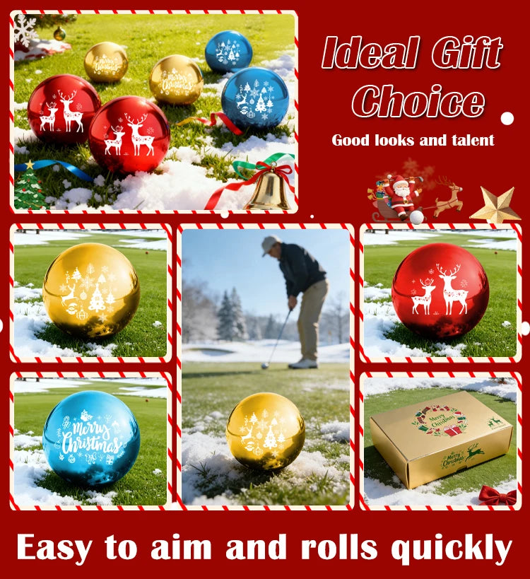 Caiton 6Pcs Korean Park Golf Balls 60mm/2.36in Metallic Red Gold Blue Merry Christmas Holiday Gift Outdoor Practice Game Set