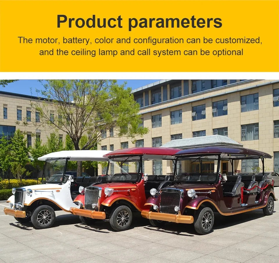 New High Quality 5/8/11/14 Passenger Retro Electric Vintage Car Adult Sightseeing Classic Golf Cart