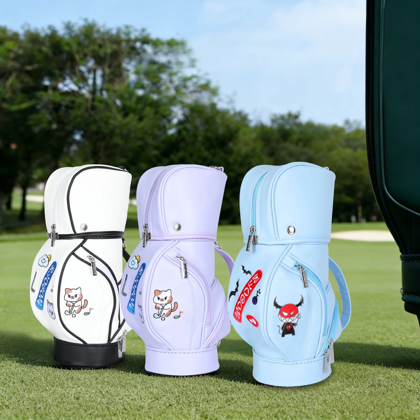 1 PC Women's Golf Bag, Cartoon Embroidered Golf Park Bag, PU Material, Portable Golf Gear Storage Bag, Mini Golf Accessory Pouch