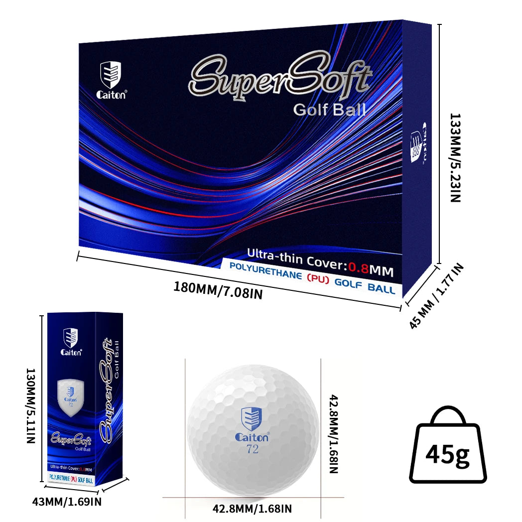 Caiton 12Pcs Pro-Grade PU Golf Balls – 3-4 Layer Options, Soft Feel, Enhanced Swing Speed, Durable Cover, Extended Distance
