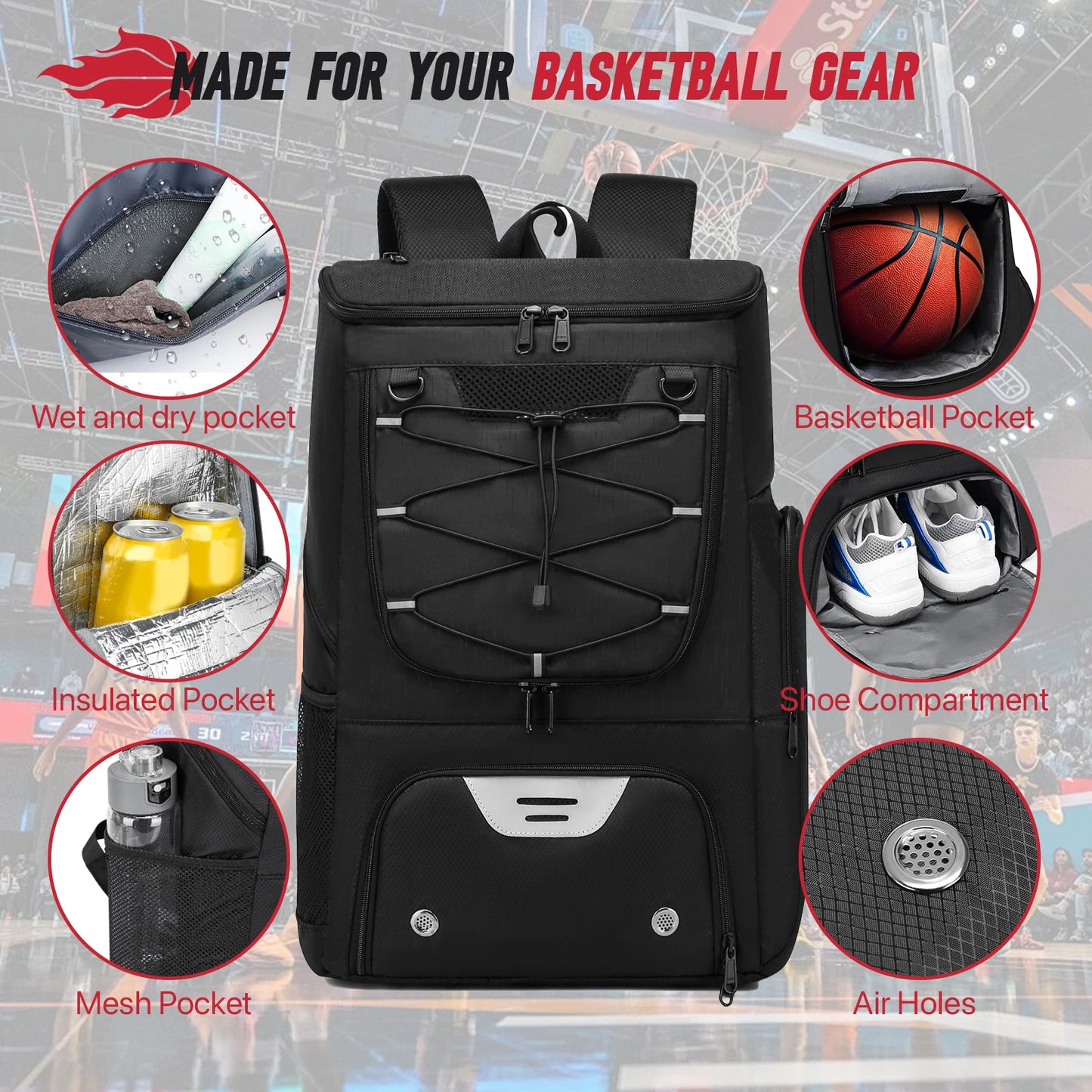 Basketball Backpack Sport Outdoor Football Volleyball Storage Bags with Separate Shoes Compartment Training Sports Backpack