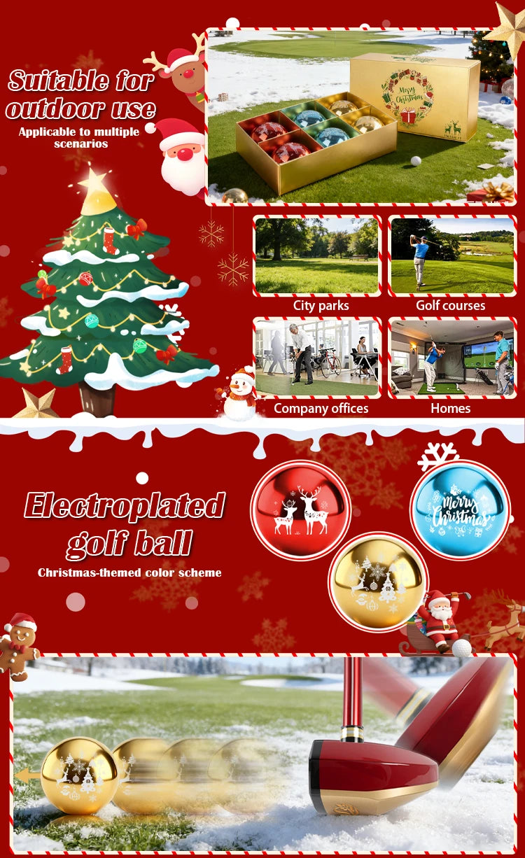 Caiton 6Pcs Korean Park Golf Balls 60mm/2.36in Metallic Red Gold Blue Merry Christmas Holiday Gift Outdoor Practice Game Set