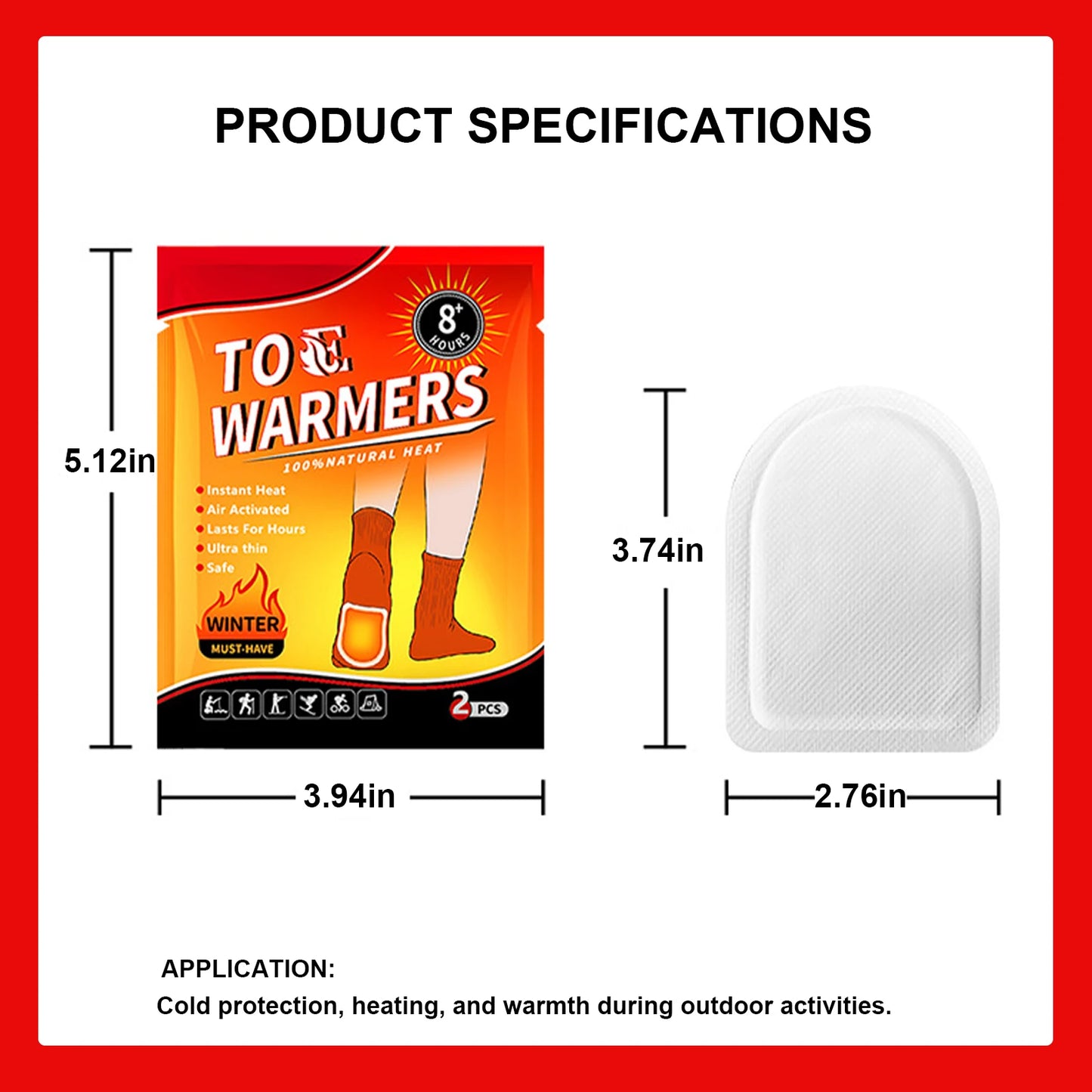 20 Pair Disposable Feet Warmers Up To 8 Hours of Heat Heat Pack Easily Apply with Adhesive for Outdoor Work Sports Activities