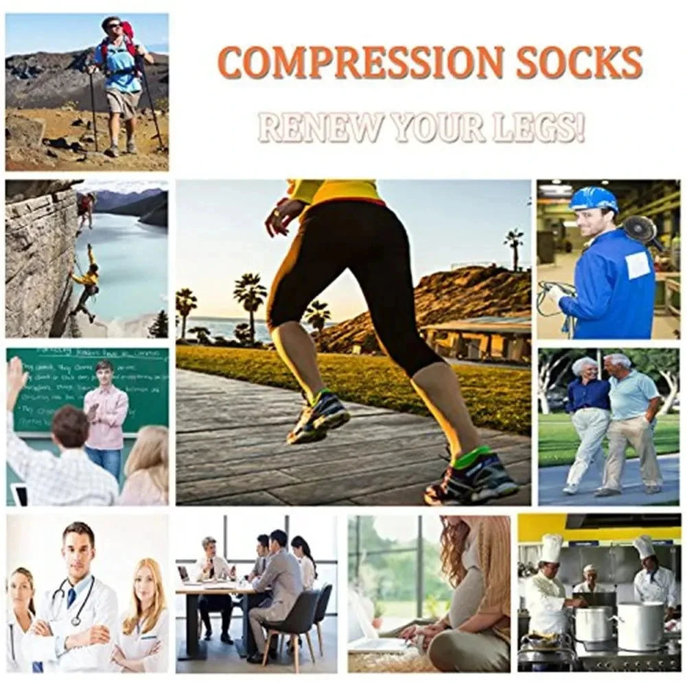 3/7 Pairs Compression Socks Medical Varicose Veins Swollen Calves Solid Color Sports Socks Elastic Outdoor Marathon Cycling Golf