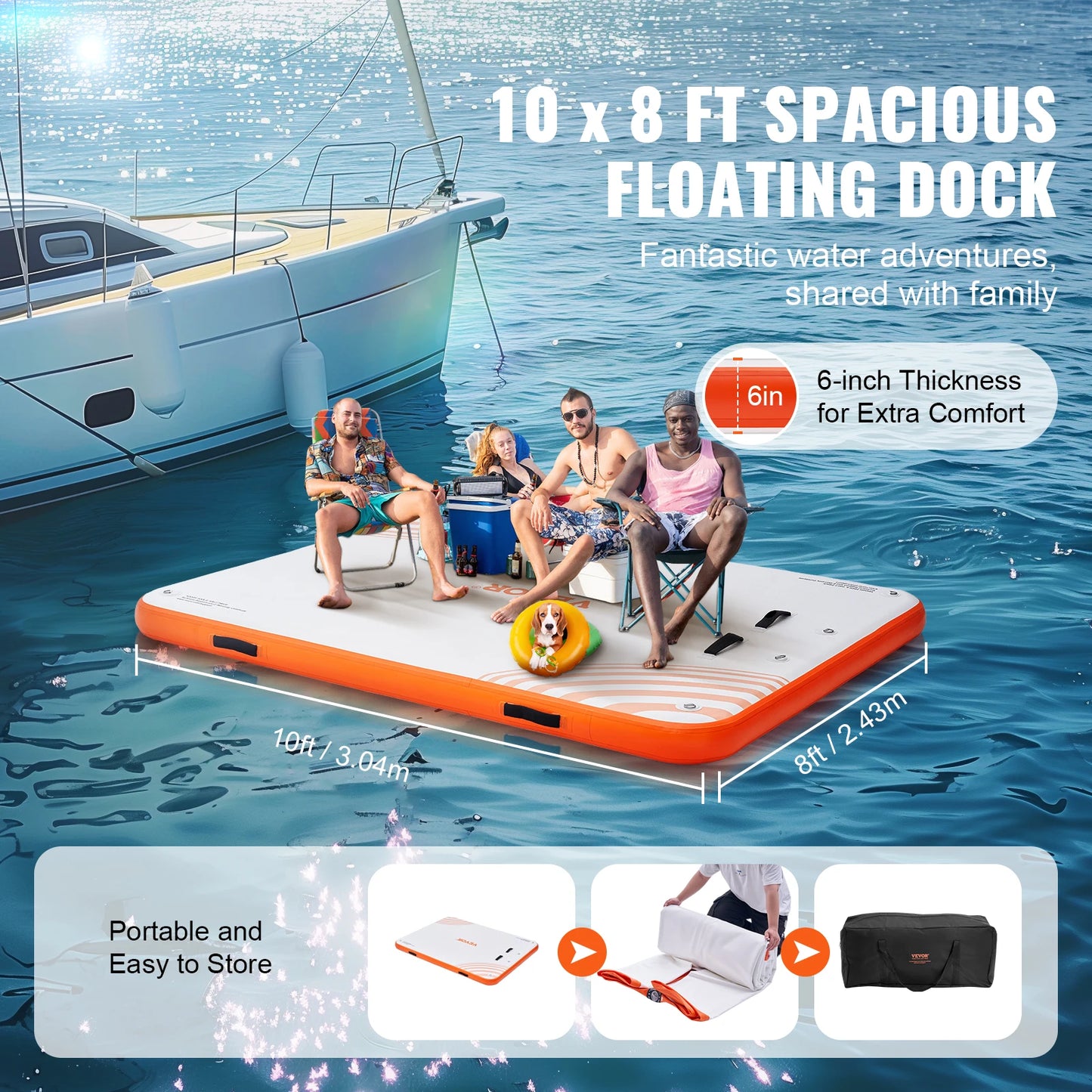 SucceBuy Inflatable Floating Dock 10x8FT Non-Slip Water Detachable Ladder Portable Carrying Bag Floating Platform Island Raft