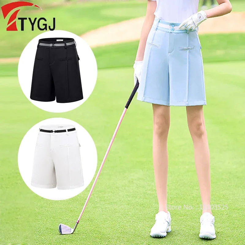 TTYGJ 2024 Summer New Golf Shorts Women Stretch Five-part Trousers Casual High Waist Sports OL Shorts Lady Golf Apparel