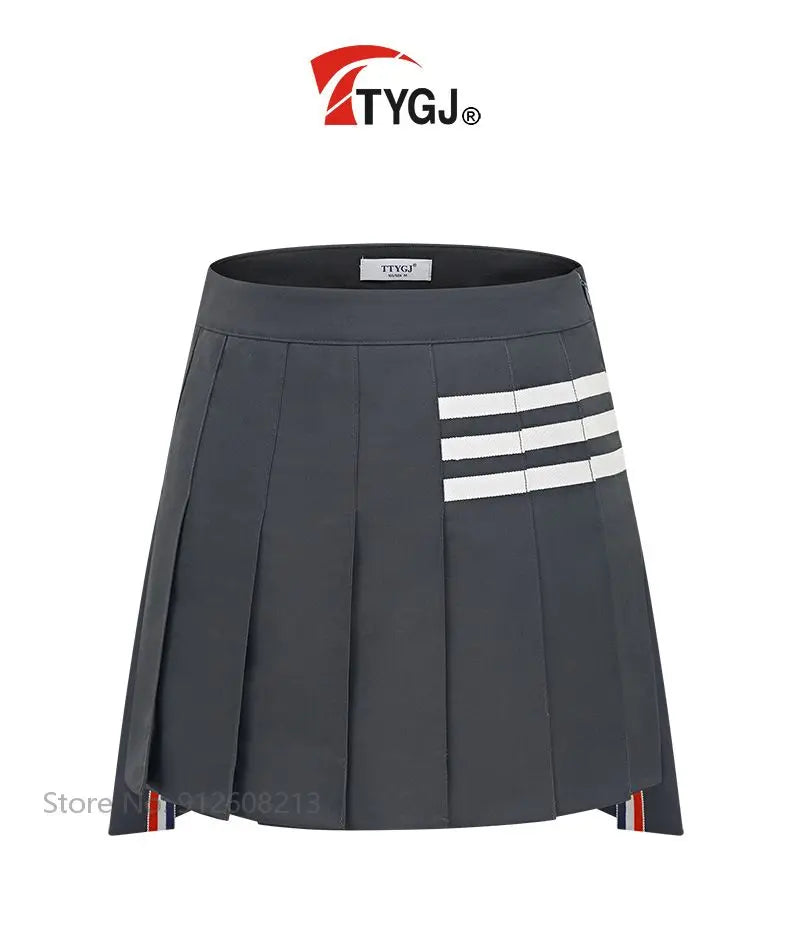 TTYGJ Ladies High Waist A-line Golf Skirt Women Irregular Pleated Sport Skorts Girls Slim Anti-exposure Pantskirts Golf Wear