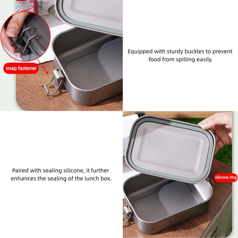 Titanium Lunch Box with Lid and Folding Handle Leak Proof Lightweight Outdoor Camping for Backpacking Hiking Picnic Travel