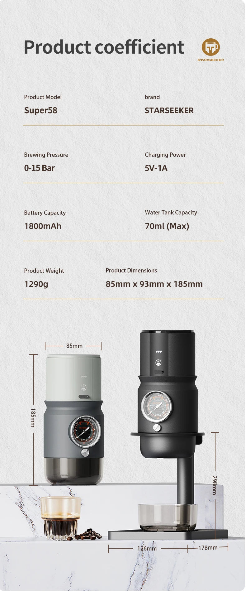 STARSEEKER Super58 Portable coffee machine: Top Espresso for Travel/Camping/Car. Inc. Bracket & Tamper