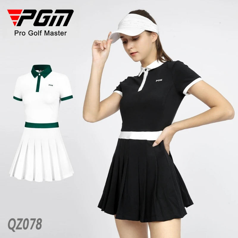 PGM Women's Golf Dress Summer Slim Fit Sports Pleated Skirt with Anti Glare Shorts QZ078