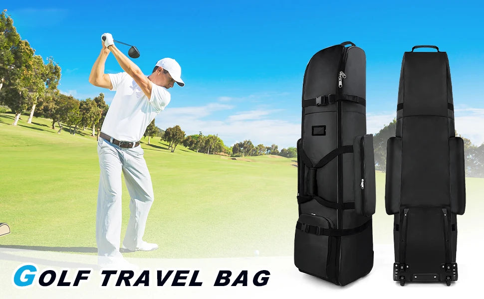 Golf Travel Bag Heavy Duty 900D Polyester Oxford Wear-Resistant Excellent Zipper With Wheel Soft Sided Foldable Golf Travel Case