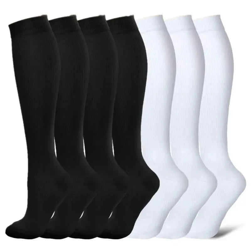 3/7 Pairs Compression Socks Medical Varicose Veins Swollen Calves Solid Color Sports Socks Elastic Outdoor Marathon Cycling Golf