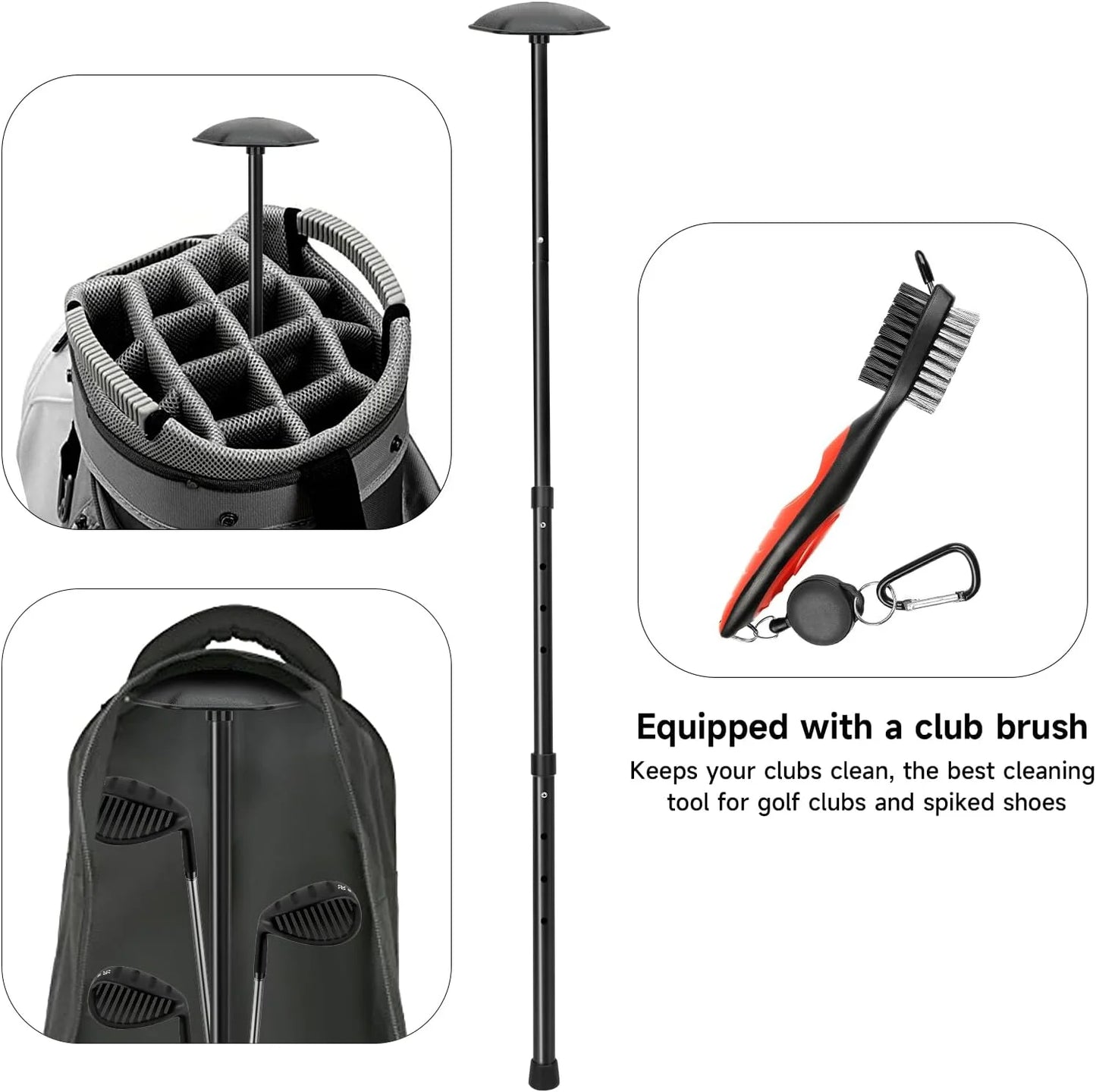 Golf Travel Bag support pole - Sturdy Aluminum Alloy Rod Support System With Club Brush