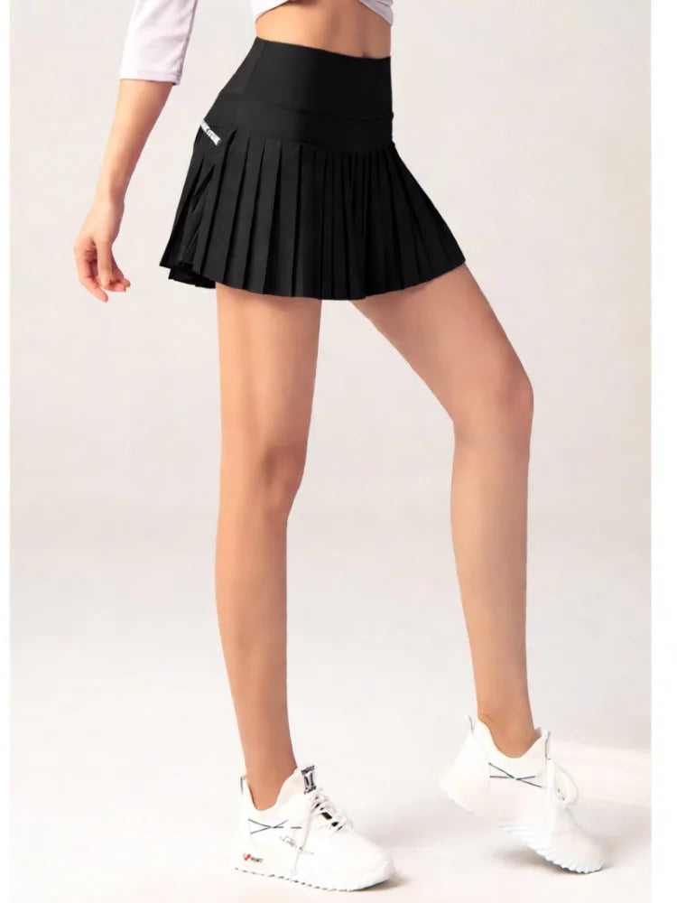 Women's 2-in-1 Tennis Skirt with Pockets, High Waisted Running Golf Skort, Breathable Pleated Fitness Shorts for Summer Sports