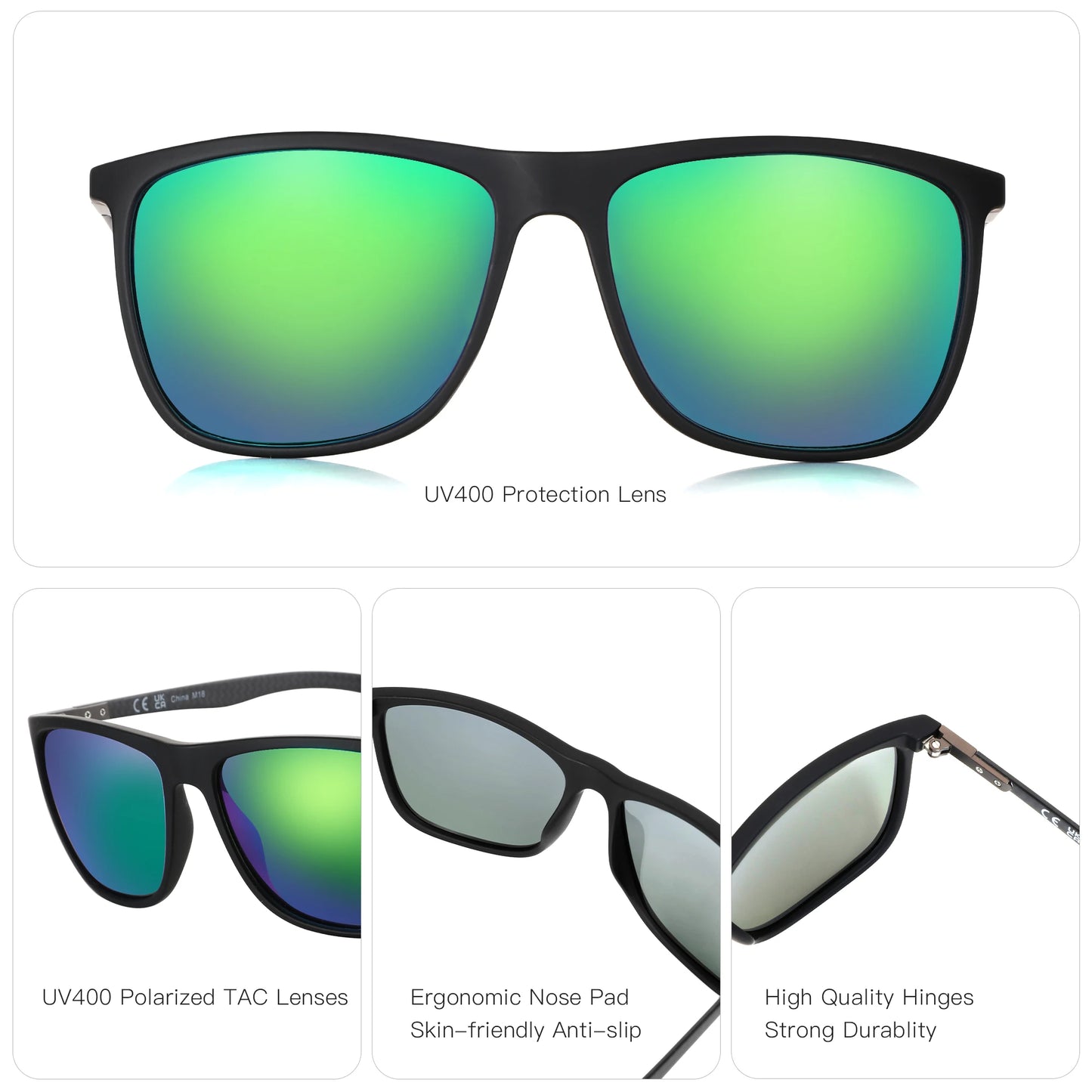 ZENOTTIC Square Polarized Sunglasses for Men Ultralight Carbon Fiber Sun Glasses Driving Fishing Golf Sports UV400 Protection