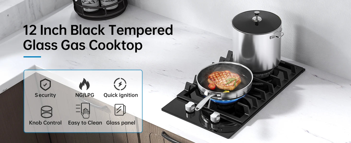 12 Inch Built-in with Thermocouple Protection, LPG/NG Dual Fuel Gas Cooktop