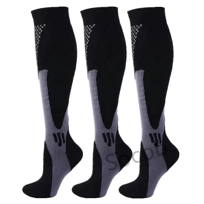 3/7 Pairs Compression Socks Medical Varicose Veins Swollen Calves Solid Color Sports Socks Elastic Outdoor Marathon Cycling Golf