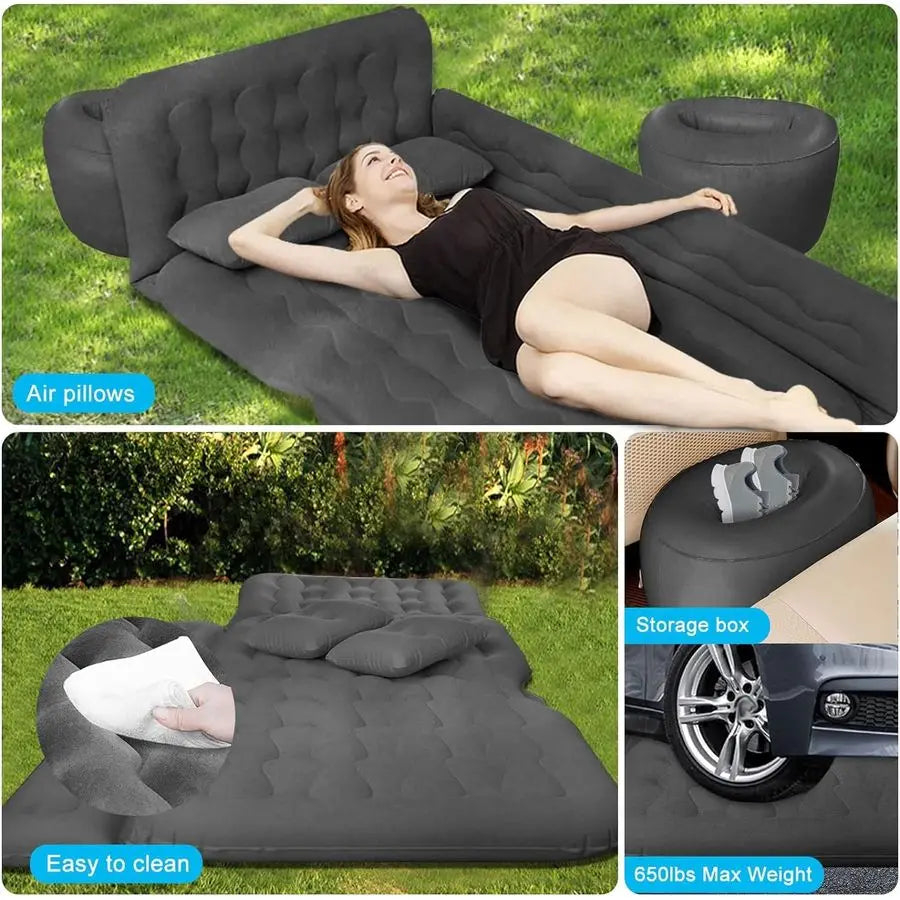 Car Bed SUV Air Mattress, Car Air Mattress with Electric Pump, 2 Inflatable Pillows and 2 Footrests for Back Seat, Side Seat,Tru
