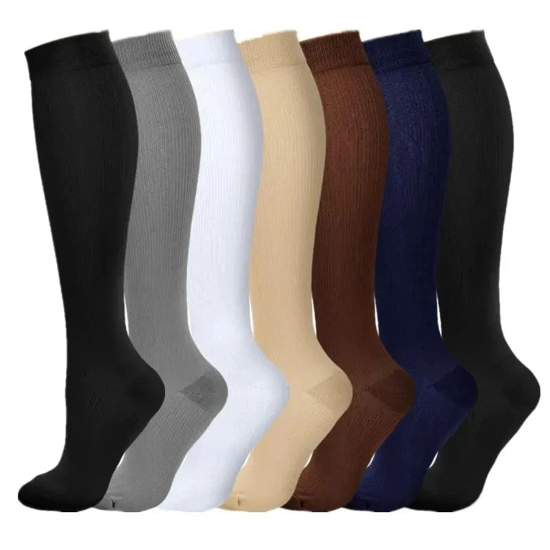 3/7 Pairs Compression Socks Medical Varicose Veins Swollen Calves Solid Color Sports Socks Elastic Outdoor Marathon Cycling Golf