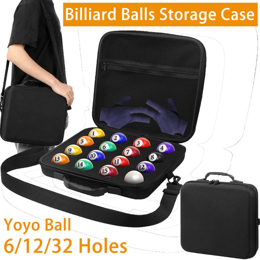 6/12/32 Holes Billiard Balls Storage Case with Shoulder Strap handle Portable Yoyo Ball Pool Ball Carry Case with Mesh Pocket