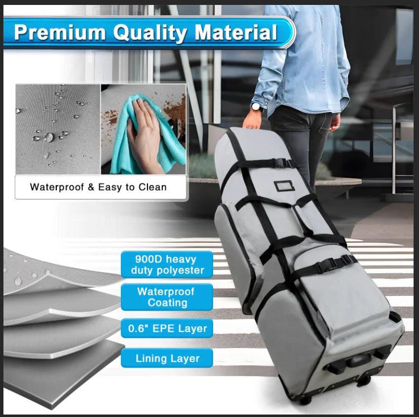 Golf Travel Bag Heavy Duty 900D Polyester Oxford Wear-Resistant Excellent Zipper With Wheel Soft Sided Foldable Golf Travel Case