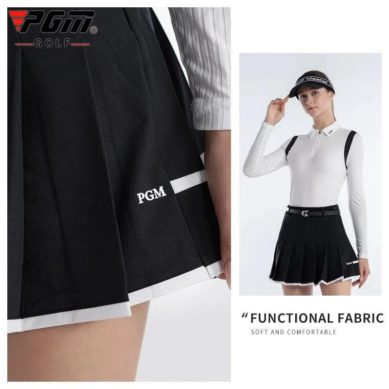 Pgm Golf Skort Women Korean Pleated Skirt High Waist With Inner Shorts Girl A-Lined Tennis Golf Skirts Sports Fitness Pantskirt