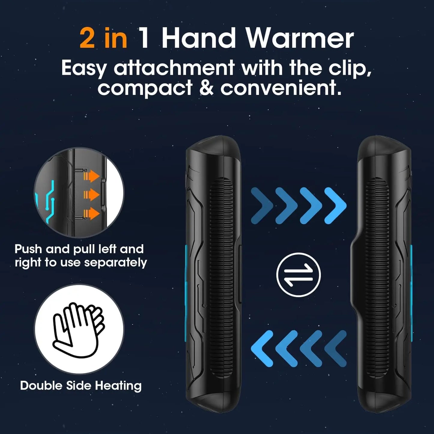 Hand Warmers Rechargeable 2 Pack 20Hrs Long Heating Pocket Size Electric Handwarmers, Christmas Portable USB Hand Warmer Heater