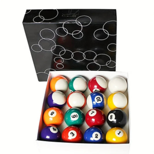 Resin Billiard Balls 16-Piece Set 47.6mm Diameter Colored Pool Balls with Black Storage Box for Game Room and Training