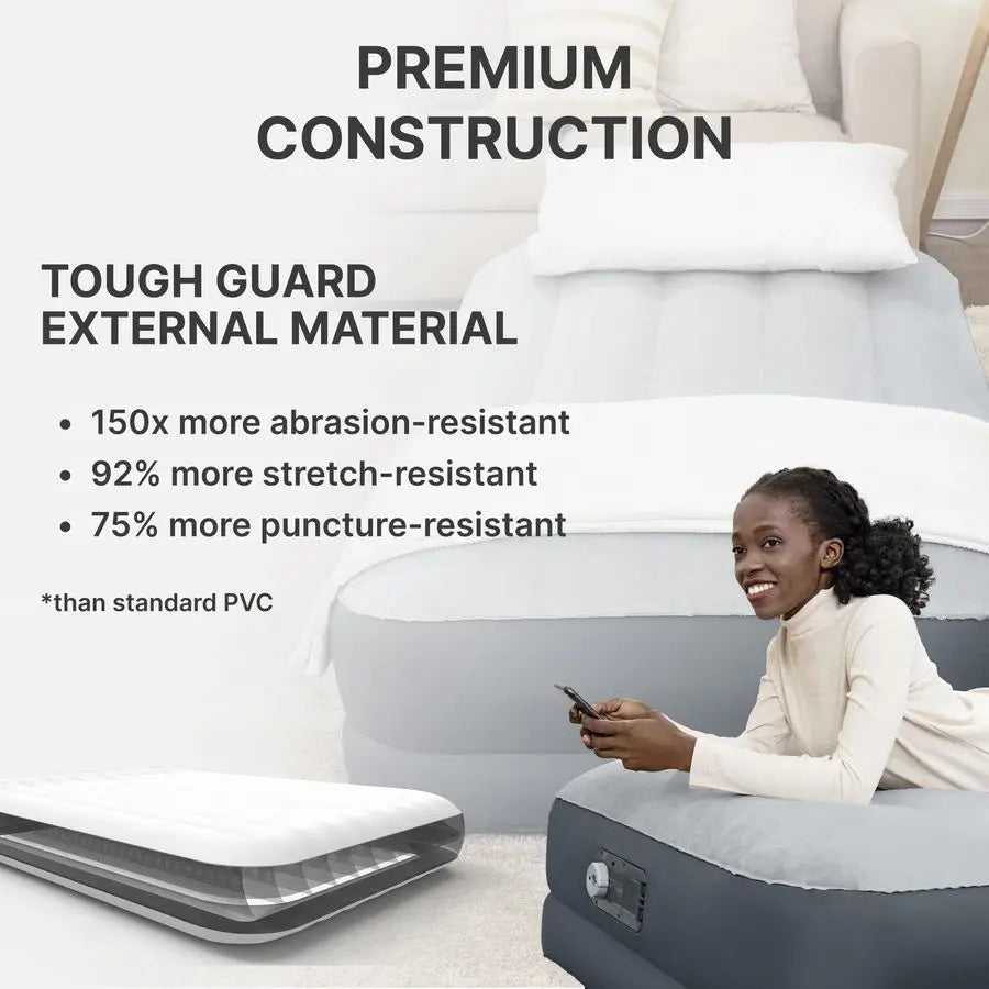 Twin Air Mattress Supersoft Snugable Top Extra Durable Tough Guard with Builtin Pillow Raised 15 Airbed with Built in Pump USB C