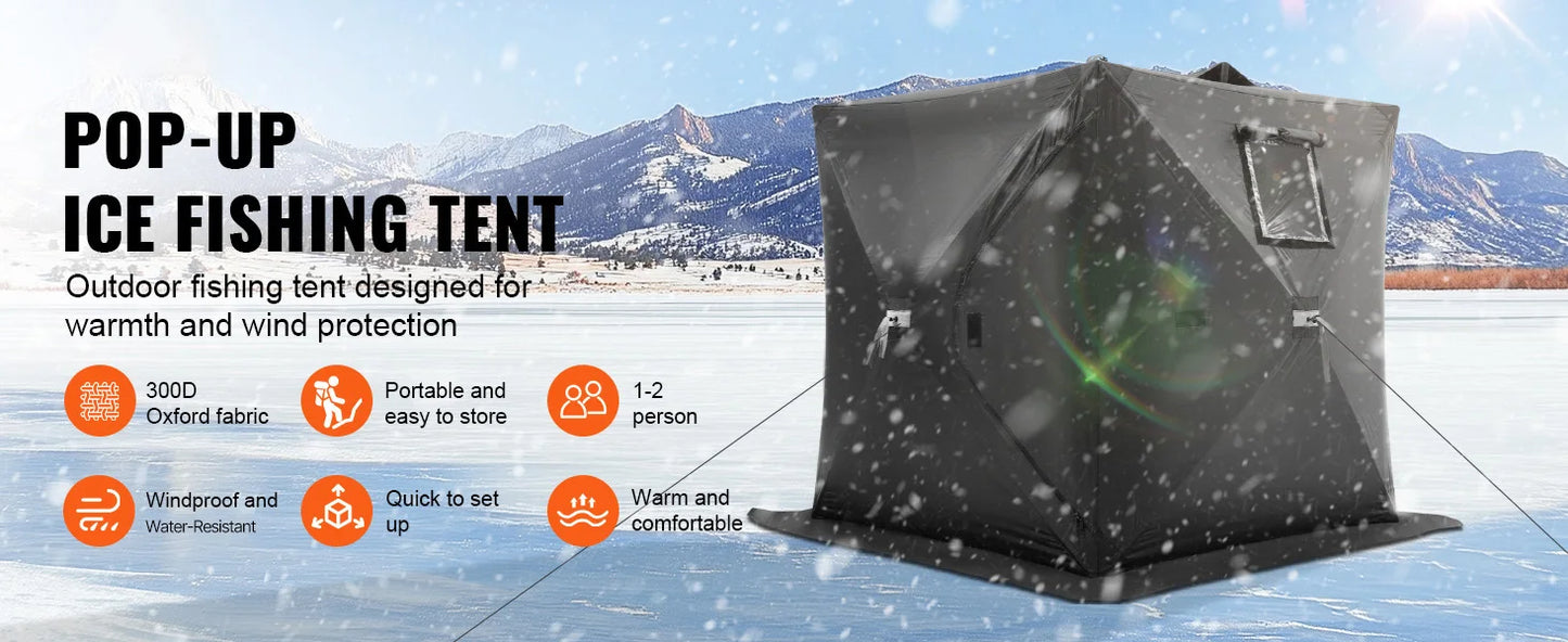 SucceBuy Portable Ice Shelter 1-2 Person Fishing Tent Ice Shanty for Winter Fishing Waterproof Ice Cube with Anchors Carry Bag