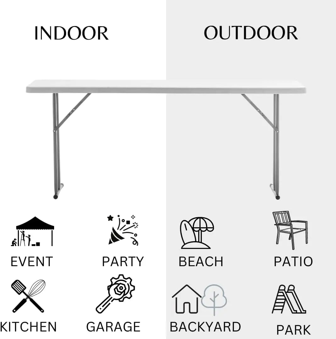 6-Foot White Granite Plastic Folding Table, 72" Long Portable Training Seminar Table for Indoor Outdoor Use