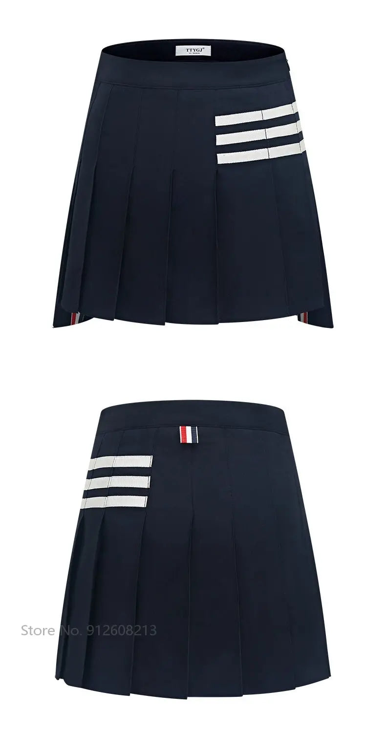 TTYGJ Ladies High Waist A-line Golf Skirt Women Irregular Pleated Sport Skorts Girls Slim Anti-exposure Pantskirts Golf Wear