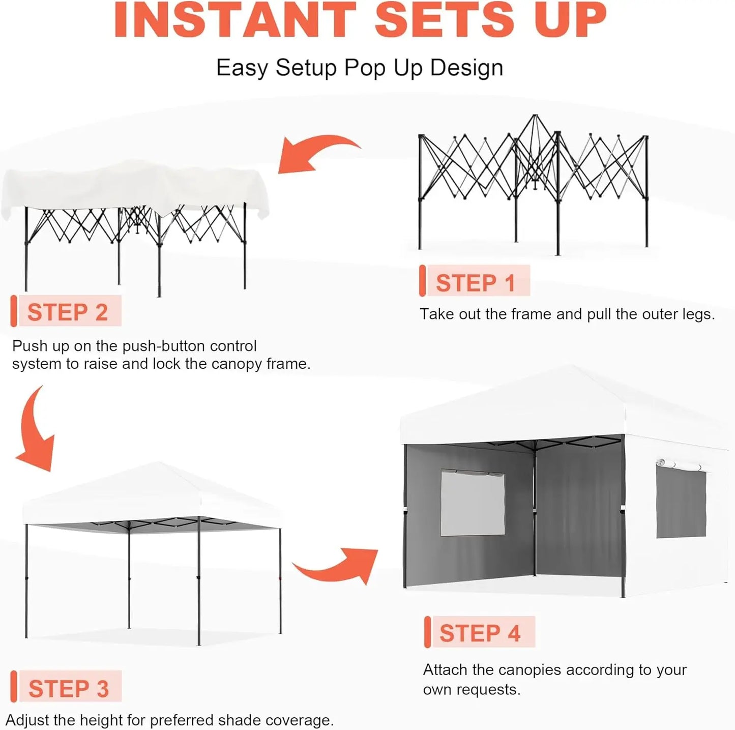 10'x10' Pop Up Canopy Tent with 3 Sidewalls One Push Setup Outdoor Canopy Sun Shade with Carry Bag for Events, Party, Camping