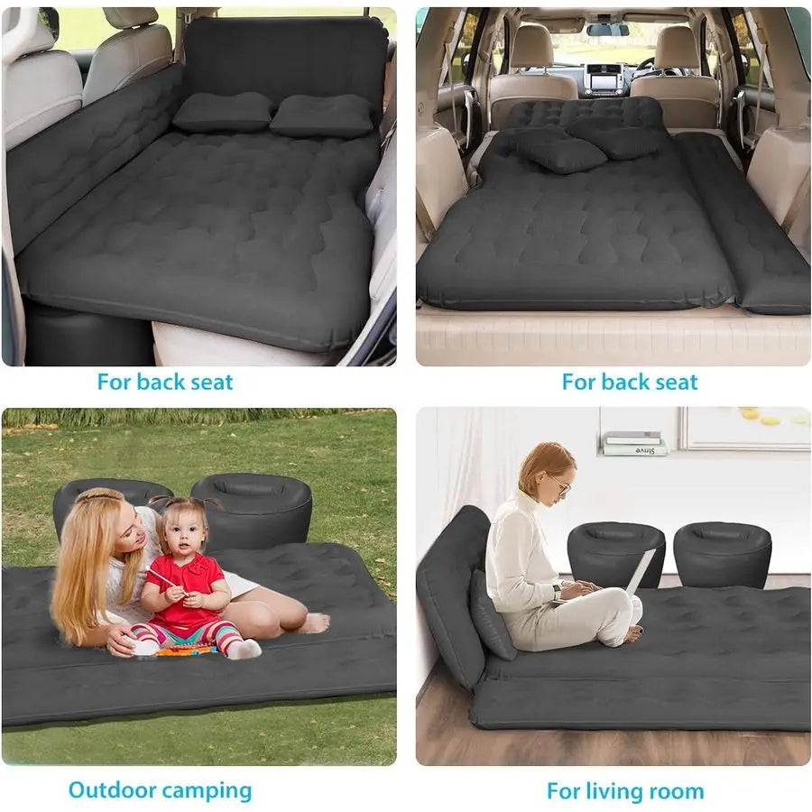 Car Bed SUV Air Mattress, Car Air Mattress with Electric Pump, 2 Inflatable Pillows and 2 Footrests for Back Seat, Side Seat,Tru