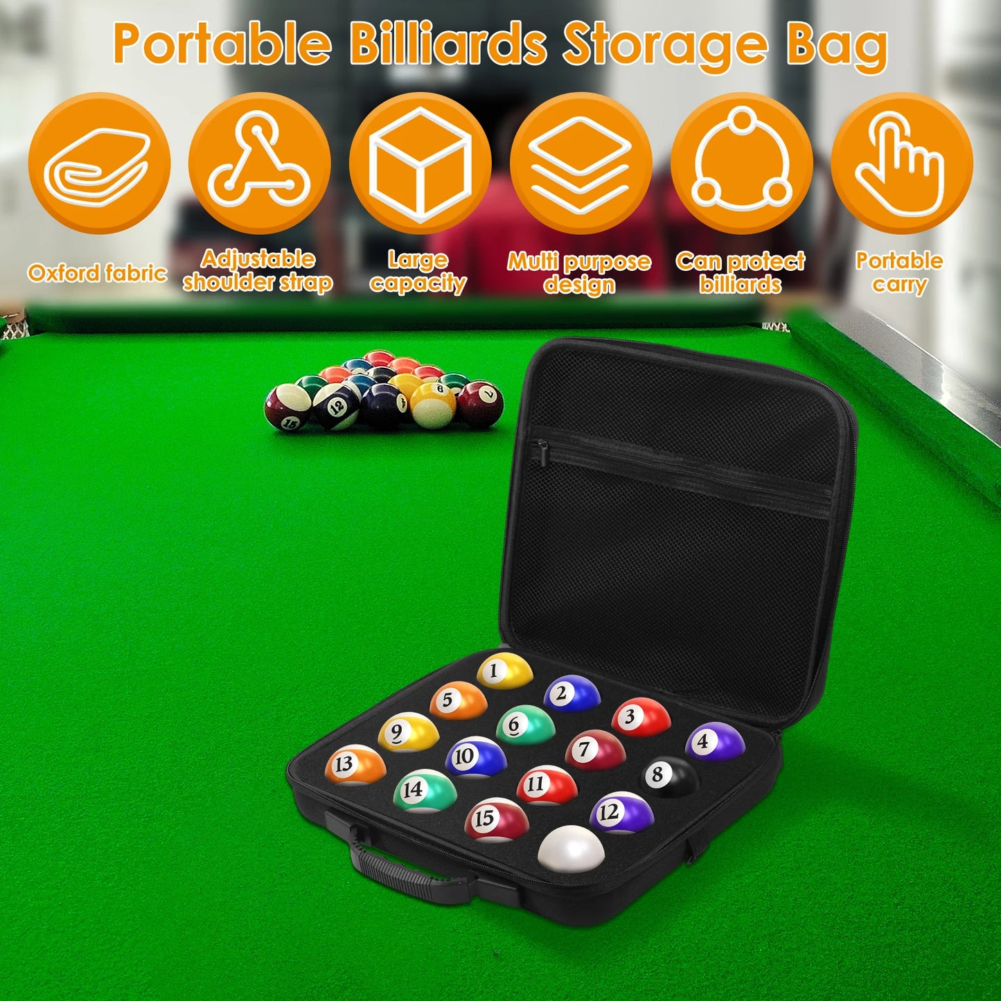 6/12/32 Holes Billiard Balls Storage Case with Shoulder Strap handle Portable Yoyo Ball Pool Ball Carry Case with Mesh Pocket