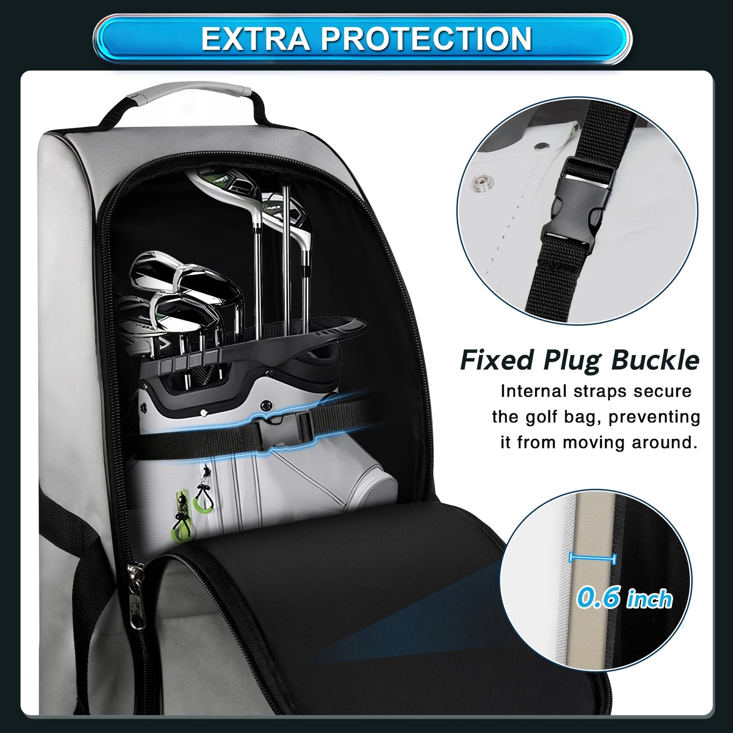Golf Travel Bag Heavy Duty 900D Polyester Oxford Wear-Resistant Excellent Zipper With Wheel Soft Sided Foldable Golf Travel Case
