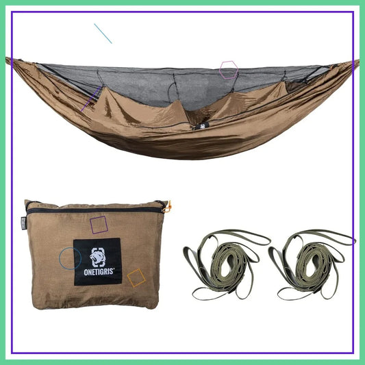 Lightweight Camping Hammock with Mosquito Net, Warm Internal Cover & Tree Straps for Outdoor Adventures