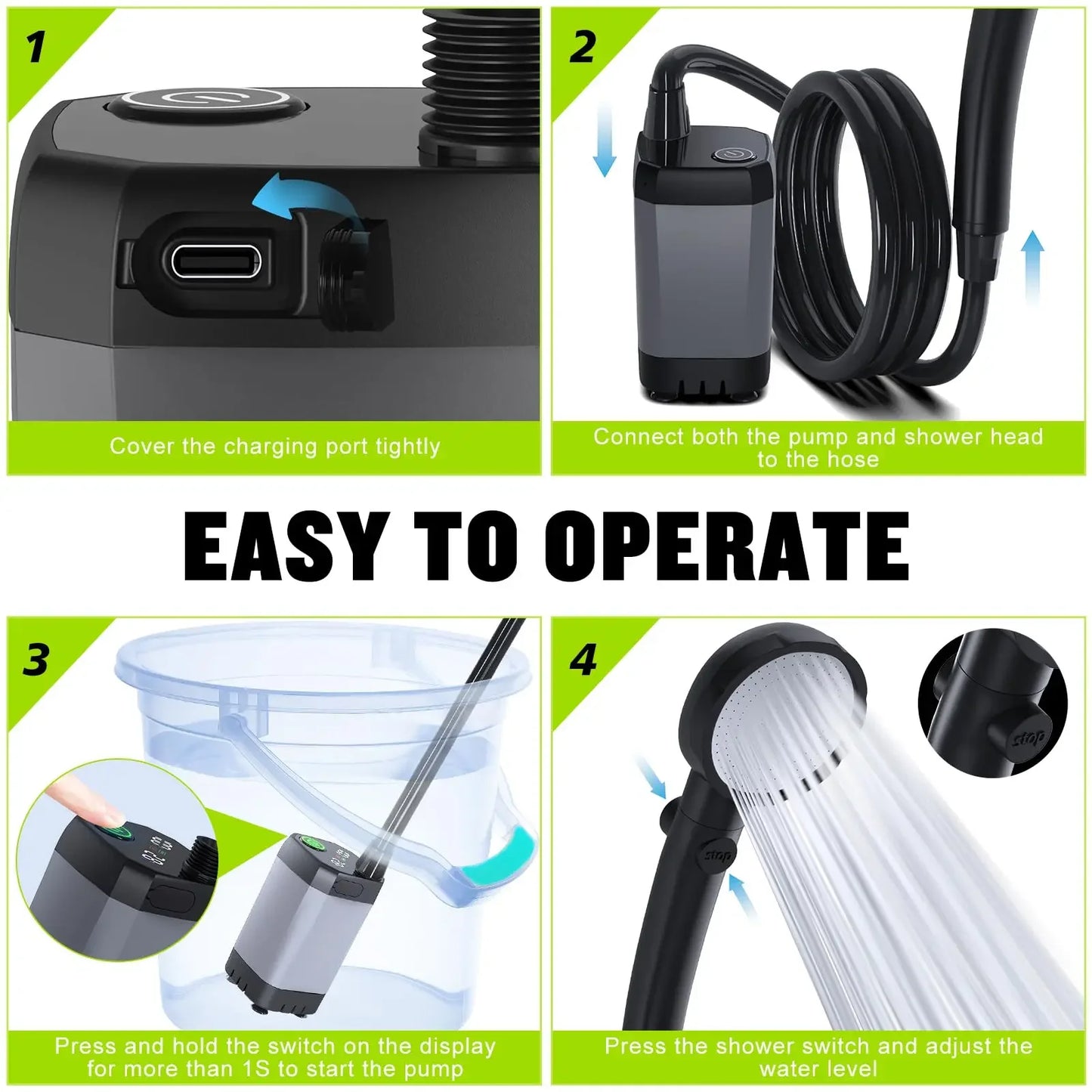 Portable Shower for Camping, 6000mAh Rechargeable Camping Shower, 4 Spray Modes